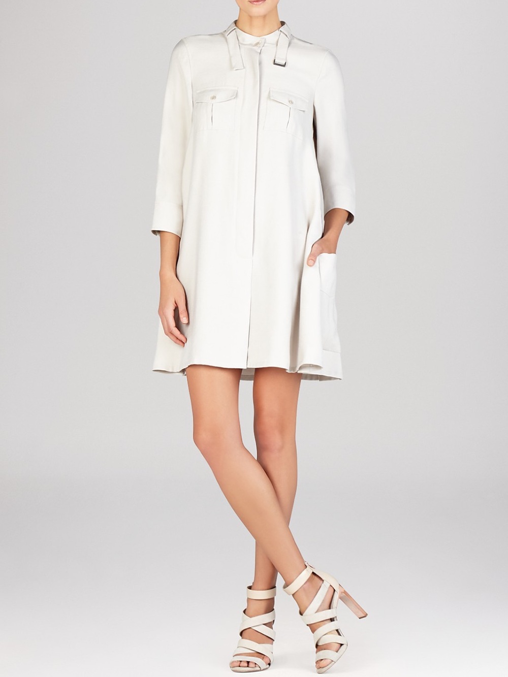 BCBGMaxAzria Emilee Light Tan Long Sleeve Cargo Dress Medium